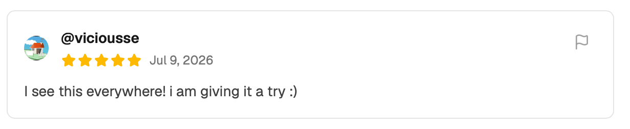 5-star review from @viciousse: I see this everywhere! i am giving it a try :)